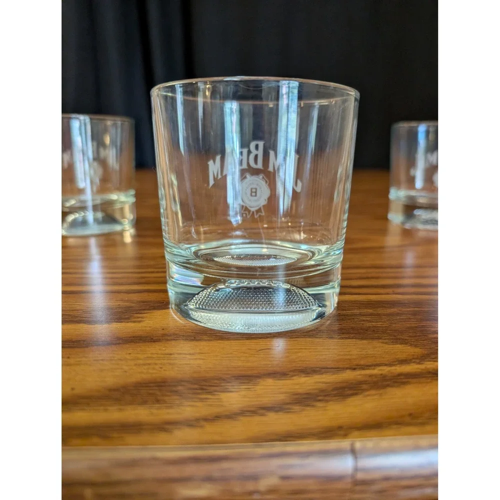 Jim Beam Whiskey Glasses Set 3 Clear 2 Football & Golf Base Etched Logo